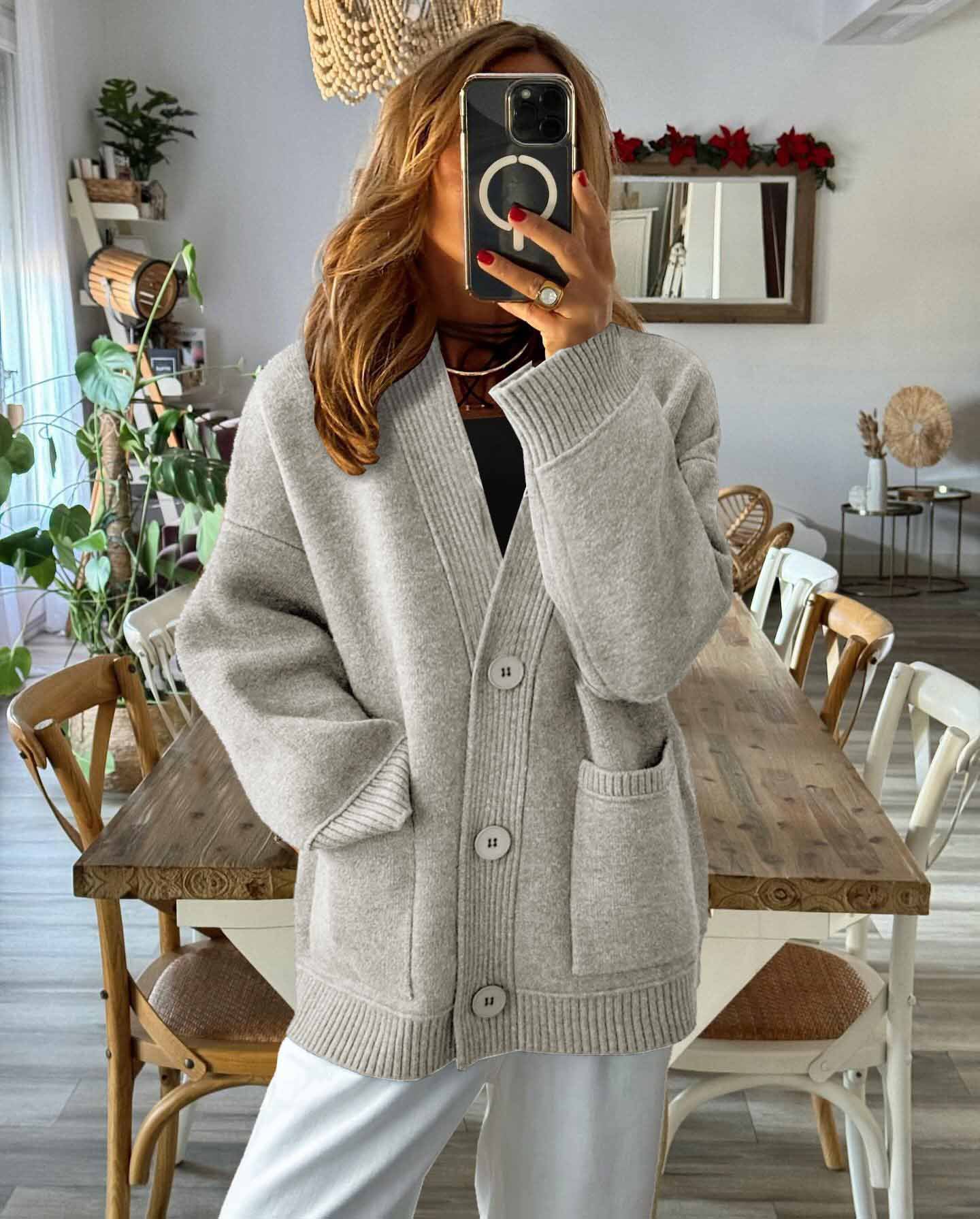 Womens Cozy Button-Up Cardigan V-Neck Knit Sweater Winter Casual Style Coat